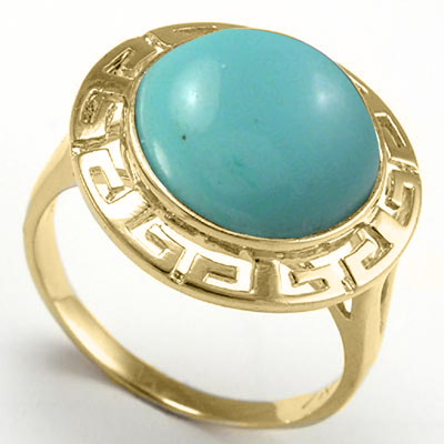 14k yellow Gold Greek Turquoise Ring